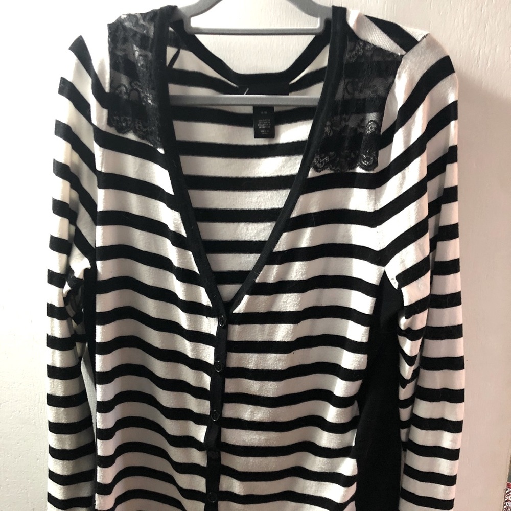 Black and white striped sweater with lace